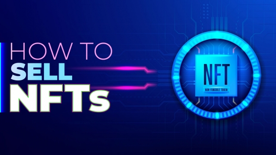 the NFT logo and text saying "how to sell NFTs"