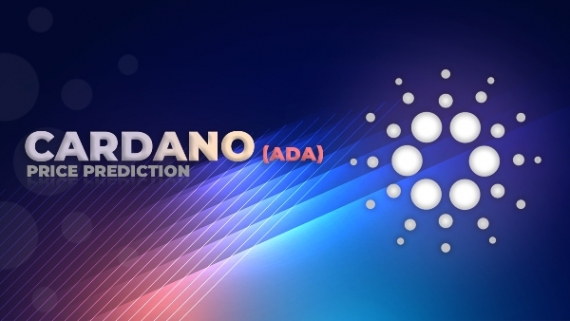 Text that says "cardano price prediction" with the ADA logo